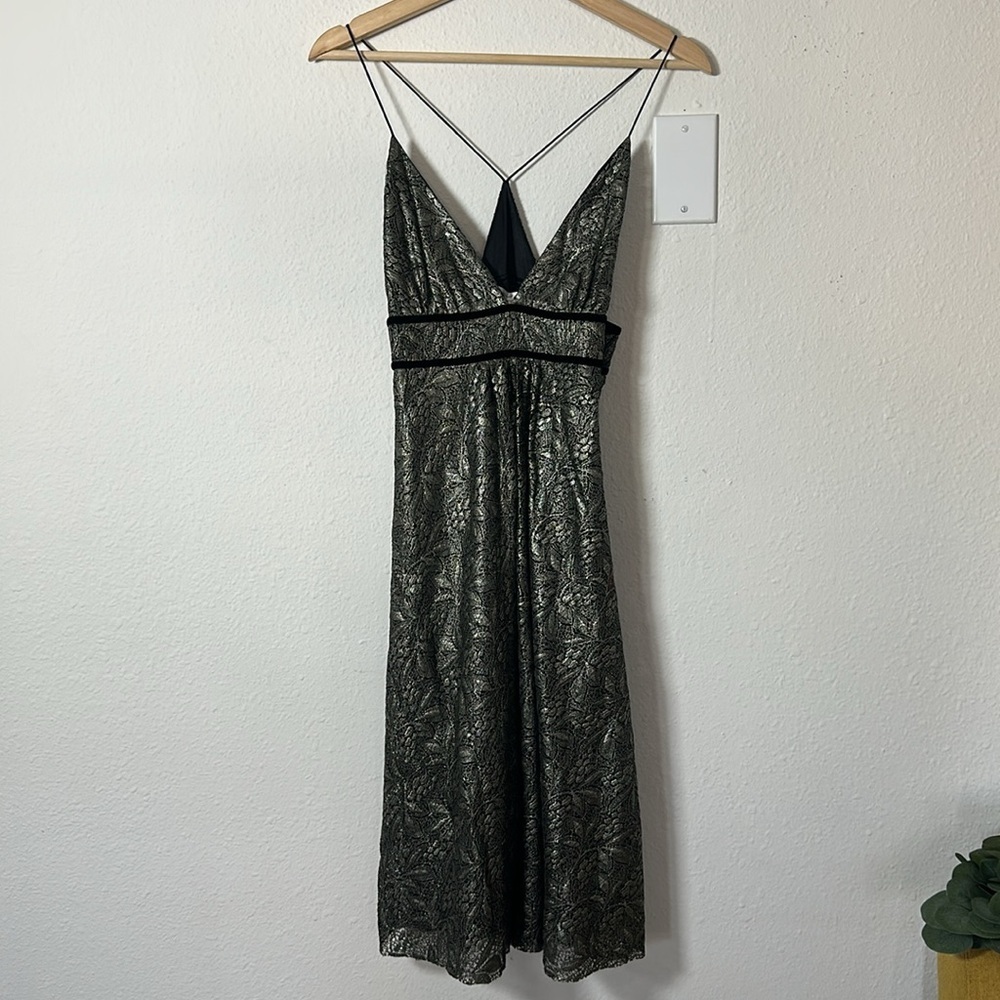 Diane von Furstenberg Black Silvery Gold Lace Strappy Silk Dress Sz. 8 NWT! - Picture 3 of 7